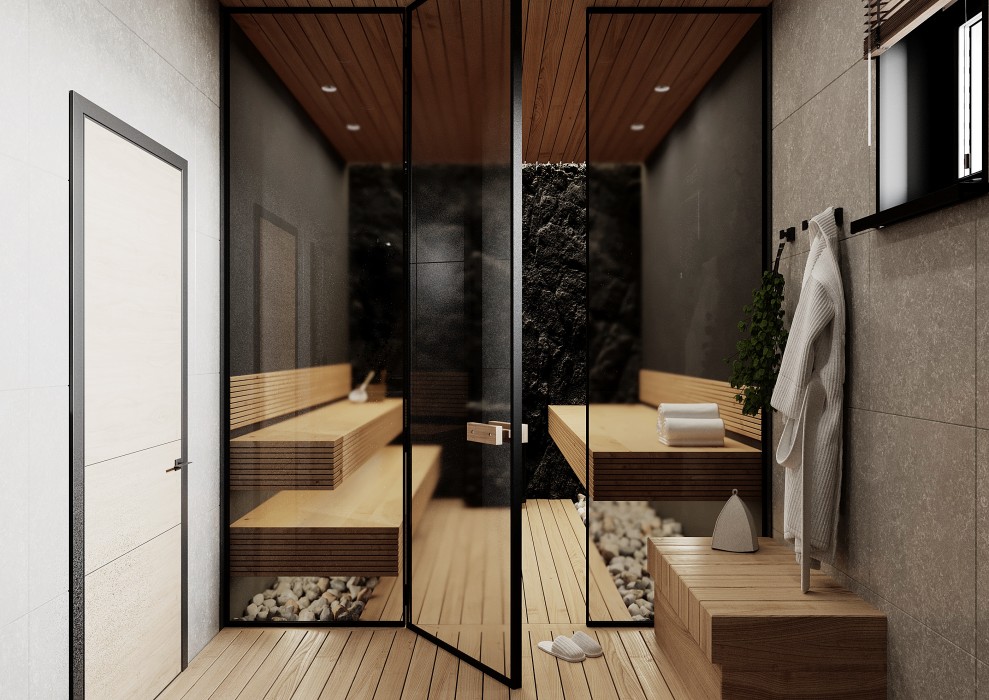 Баня / сауна / парная . Стиль Минимализм